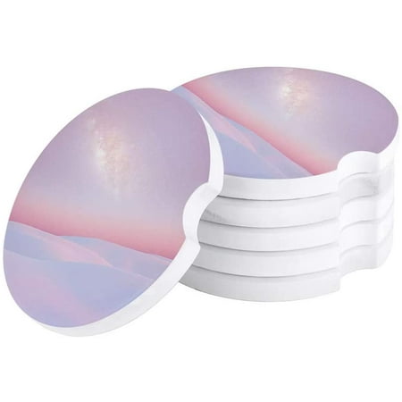 

KXMDXA Abstract Dreamy Pink Sky and Snow Set of 2 Car Coaster for Drinks Absorbent Ceramic Stone Coasters Cup Mat with Cork Base for Home Kitchen Room Coffee Table Bar Decor