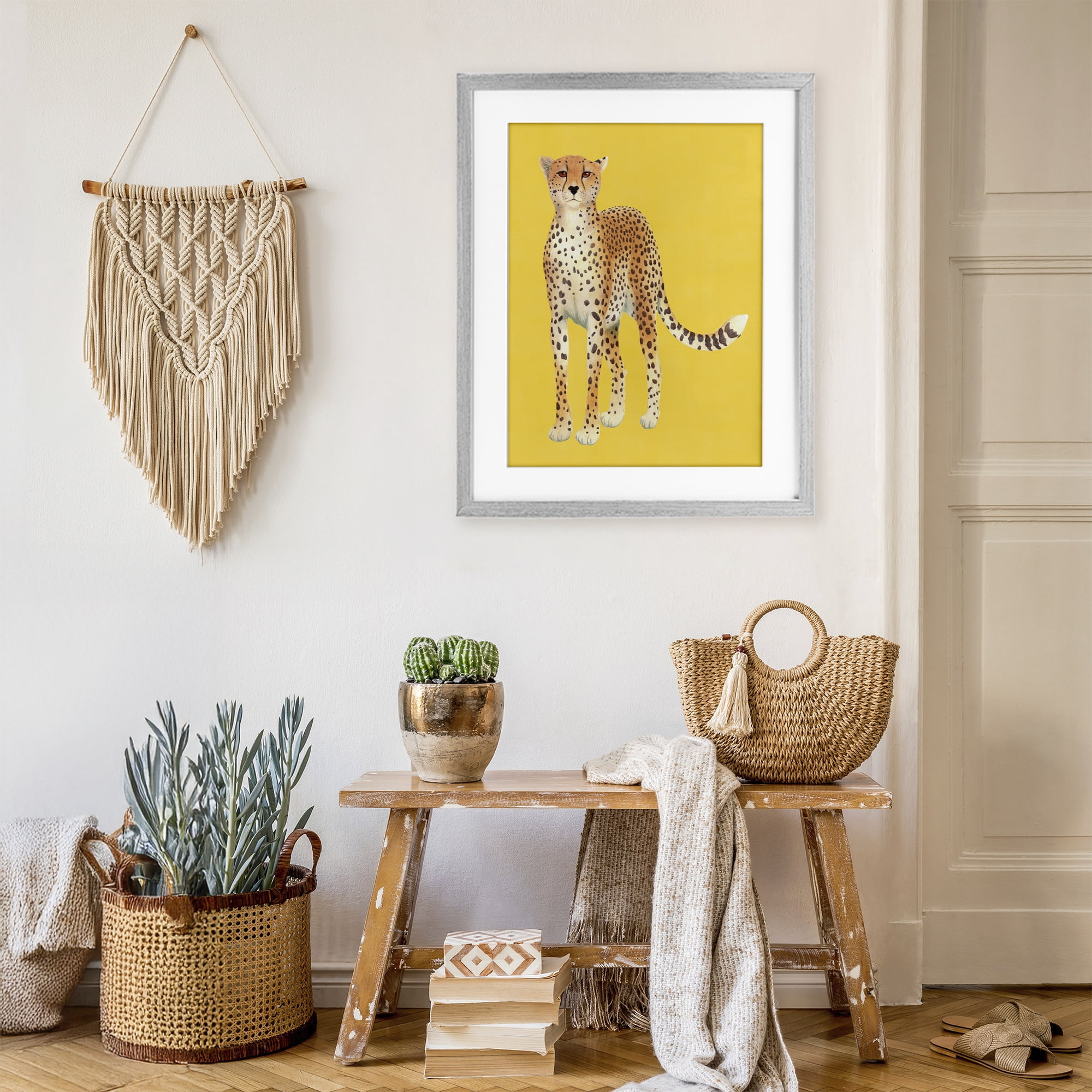 Stupell Industries Exotic Cheetah over Yellow Gray Framed Print Under Glass, design by Karolina Sato