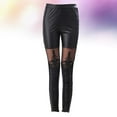 thumbnail image 4 of Leggings de empalme de encaje de imitación de cuero para mujer, pantalones de cintura alta, pantalones ajustados para mujer (negro, talla XL), 4 of 7