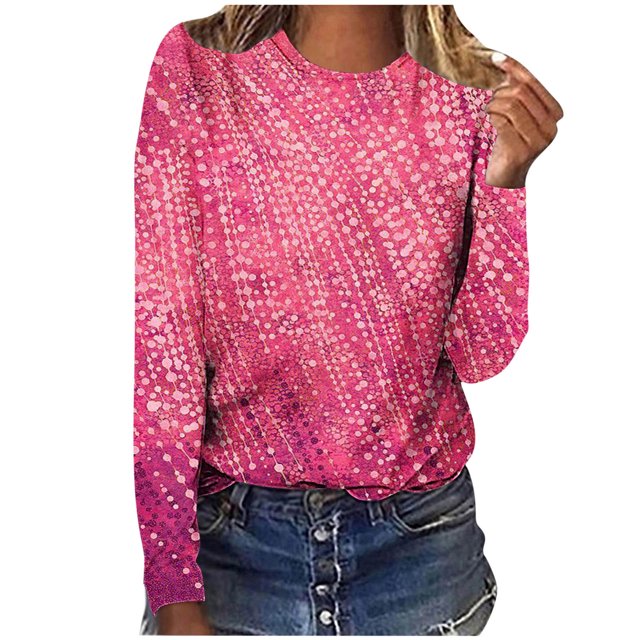 Hauts à Manches Longues pour Femmes T-Shirts Imprimés Décontractés Amples à Col Rond à Manches Longues Hauts Blouse T-Shirts à Manches Longues pour Femmes T-Shirts Longs pour Femmes Blouses à Manches Longues pour Femmes