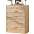 thumbnail image 4 of 2 Pack LEYAOYAO 41" Tall Storage 6-Drawer Rattan Chest of Drawers with Gold Handles for Bedroom, Entryway, Natural Oak, 4 of 10
