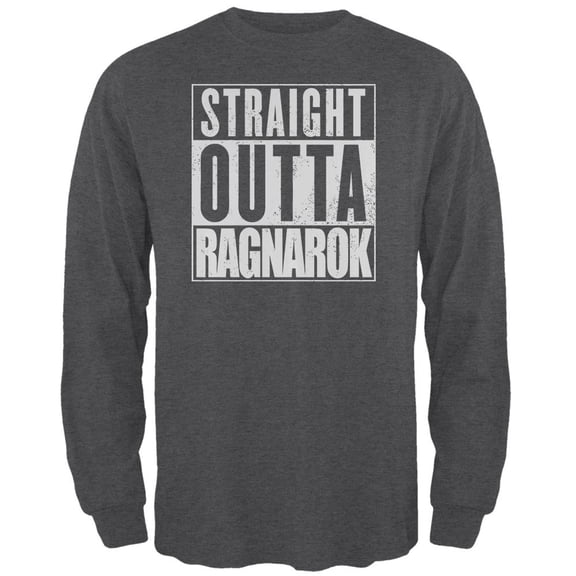 Straight Outta Ragnarok Viking Mens Long Sleeve T Shirt Deep Heather X-LG