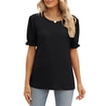 thumbnail image 1 of Blusa de jacquard hueca de color puro para fiestas, talla XL, elegante blusa de verano negra con cuello redondo para mujer, 1 of 6