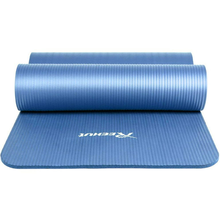 Reehut 1/2-Inch Extra Thick High Density NBR Exercise Yoga Mat for Pilates,  Fitness & Workout w/ Carrying Strap - Blue 