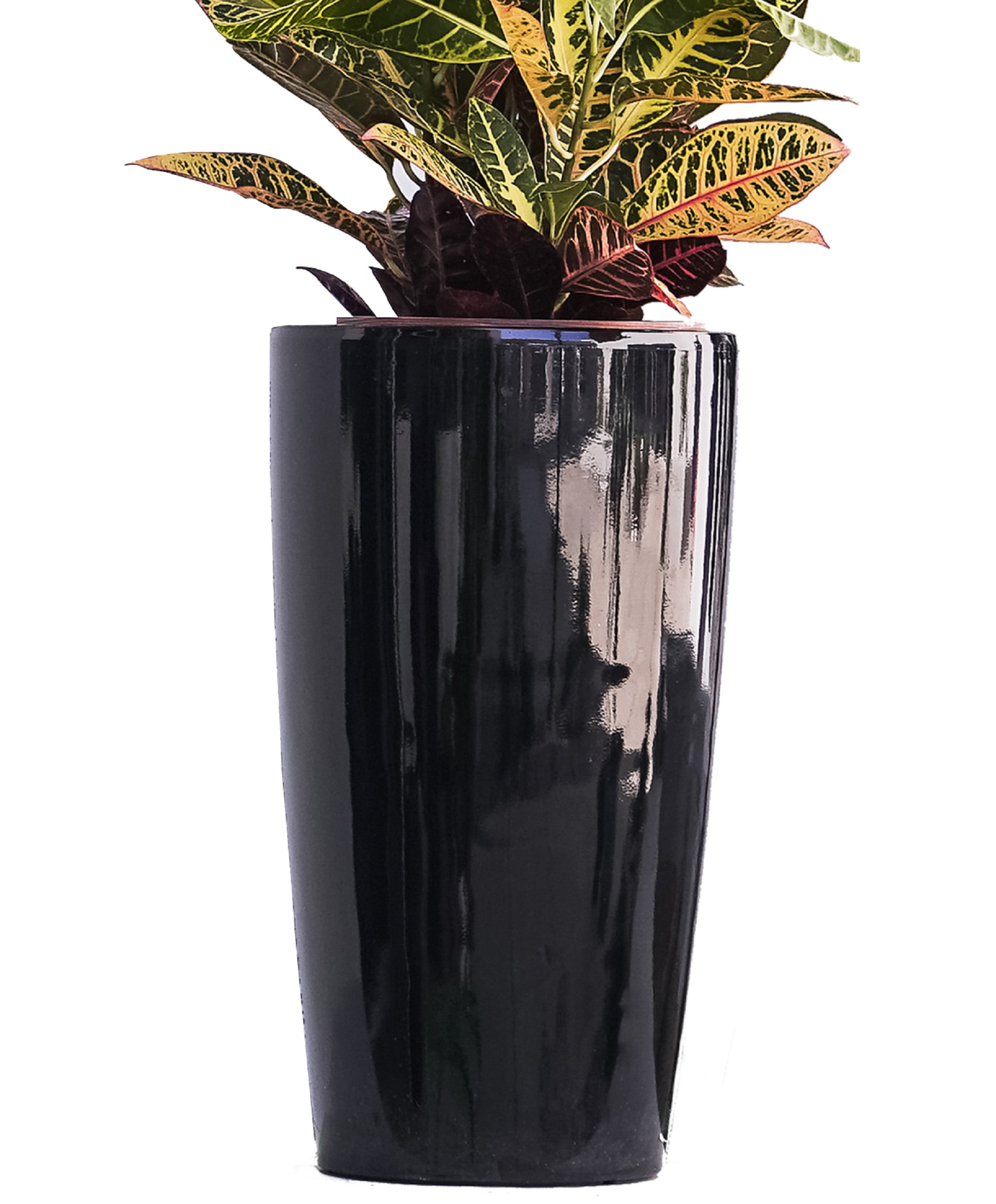 XBrand 21" H Black Plastic Self Watering Indoor Outdoor Tall Round Planter Pot w/Glossy Finish