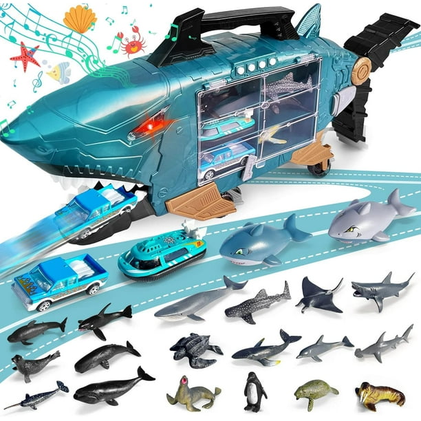 Camión de juguete Grain Shark con LED, música con 2 camiones de juguete y 2 coches