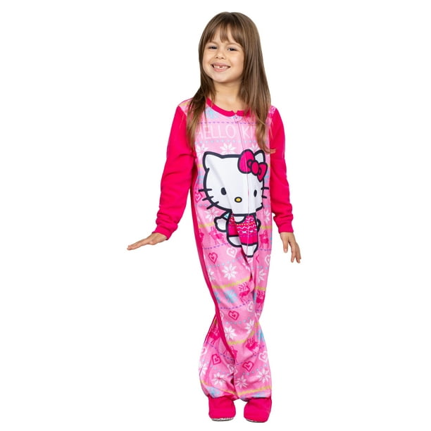 Hello Kitty Girls Pajama Union Suit Fleece One Piece Sleeper Onesie ...