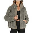 thumbnail image 2 of gbyLJF Women's Sherpa Fleece Jackets Casual Long Sleeve Cropped High Neck Zipper Coat Winter Warm Outerwear Gray XXL, 2 of 7