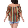 thumbnail image 4 of DARING DIVA Women's Plus Boho Off Shoulder Short Sleeve Striped Blouse 1X Orange, 4 of 6
