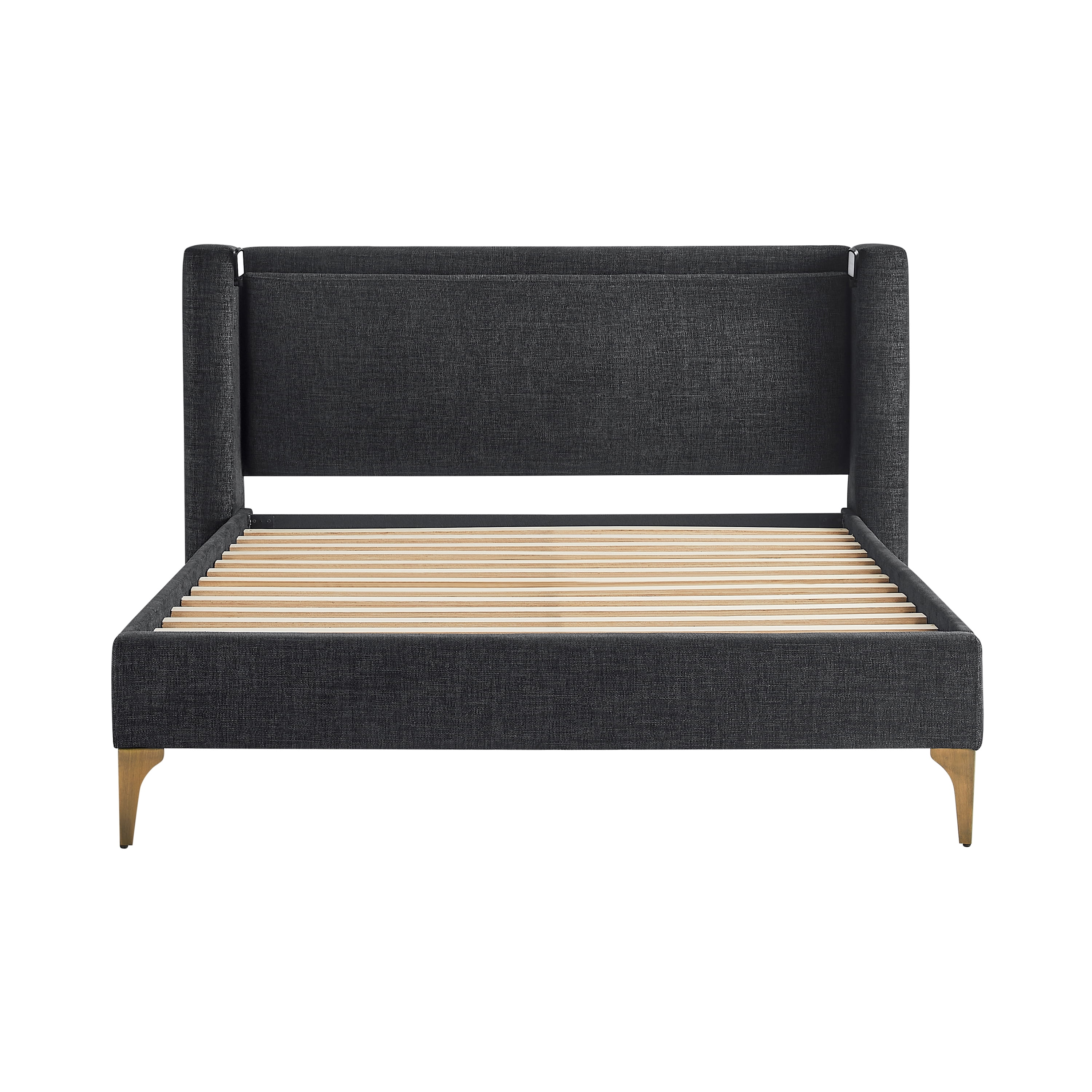 Studio Living Shiloh Upholstered Wingback 41.9" Black Bed Frame, Queen