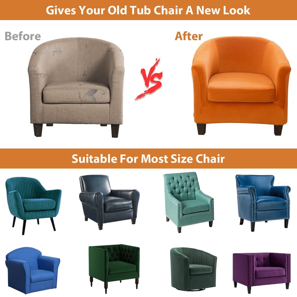 JIAN YA NA Stretch Velvet Club Chair Cover Tub Chair Covers Armchair Sofa Slipcover Furniture Protector for Living Room 2 Pcs/Set（Orange）