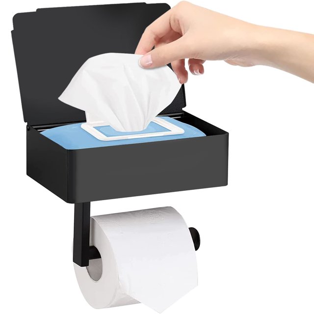 Portarrollos de papel higiénico Portarrollos de papel higiénico montado en la pared con caja de almacenamiento Caja de toallitas húmedas de acero inoxidable Portarrollos de papel para baño Cocina Auto