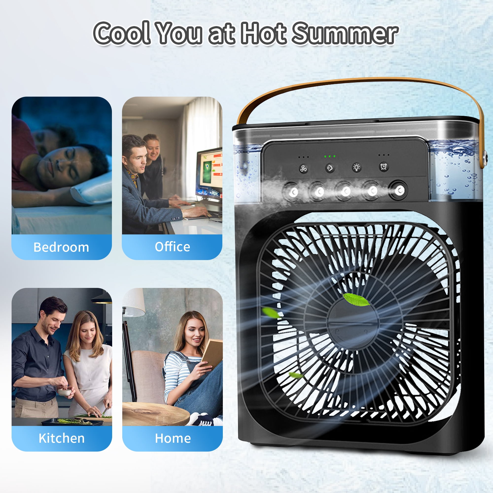 Portable Air Conditioners, Brochao Personal Air Cooler with Timer, 3 Speeds & 7 Colors Nightlight, USB Mini Cooler Fan for Bedroom, Office, Quiet, Black