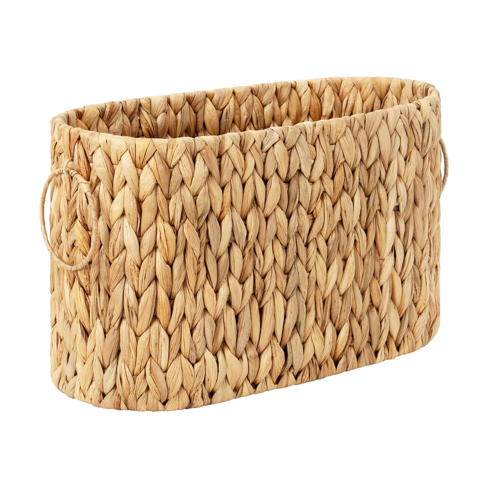 Handwoven Water Hyacinth Storage Basket with Handles, Decorative Organizer for Home, Office, Shelves, Natural Eco-Friendly Woven Bin
