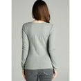 thumbnail image 3 of Essential Basic Women's Junior and Plus Size Vneck Tshirt Long Sleeves Shirt Tee, Small, 3Pk Green Teal, White, Hgray, 3 of 4
