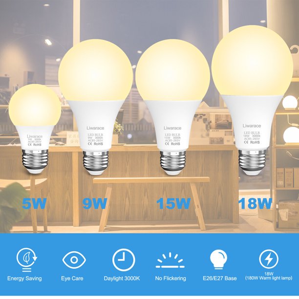 Htwon E27 LED Light Bulbs Equivalent 50W 90W 150W 180W 6500K Daylight/3000K Warm - Walmart.com