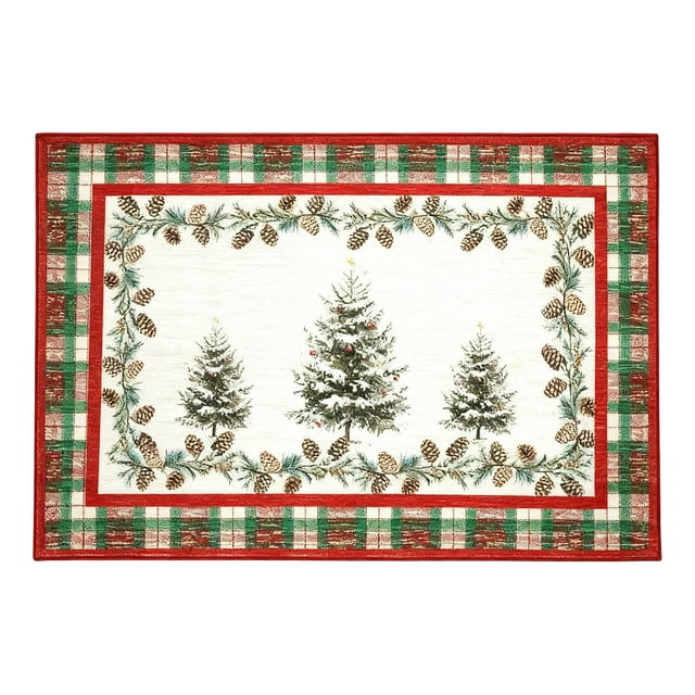 Christmas Pine Cones Floor Mat for Front Door, Festive Holiday Entryway Doormat, Durable Polyester Decor Rug for Winter Home Use