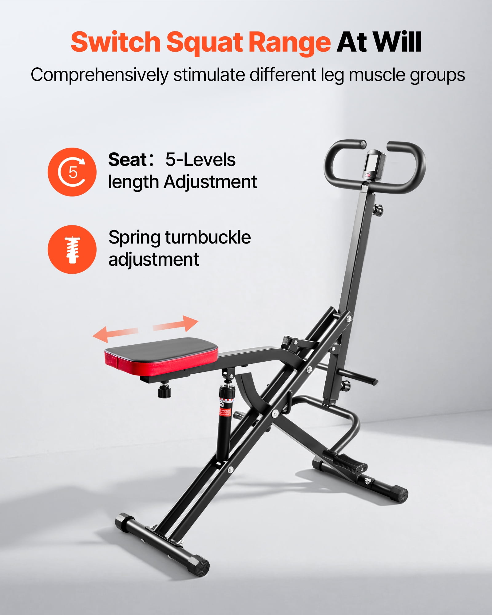 VEVOR Squat Machine, Deep Squat Rowing Machine for Home, Easy Setup & Foldable Exercise Equipment, Glute Trainer Machine with 12-Gear Adjustable Resistance, Glutes & Leg Home Workout Machine, Black