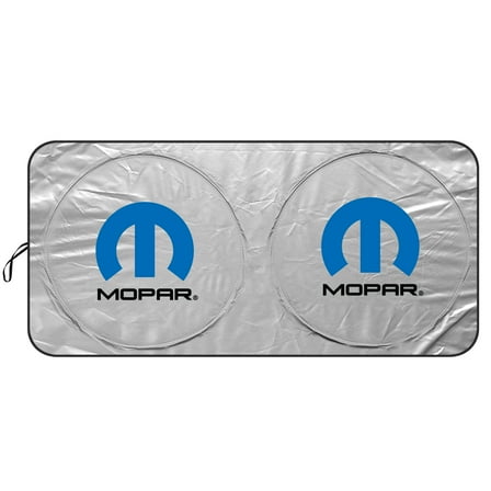 Mopar Logo Universal Fit One-Piece Easy Folding Silver Reflective Fabric Windshield Sun Shade (size: 75.5"x 37.5")