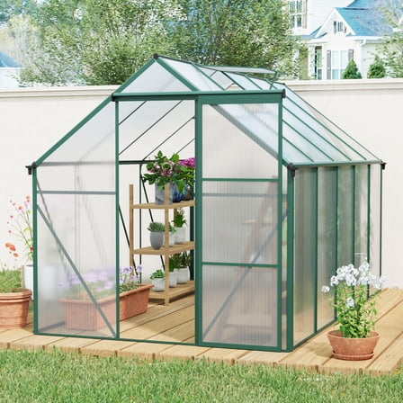 YIYADO 6x10 Ft Greenhouse, Polycarbonate Greenhouse, Elevated Base, Heavy Duty Walk-in Greenhouse for Outdoor Gardens, Backyards, Patios, Lawns, Easy to Assemble