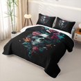 thumbnail image 3 of Erosebridal Boho Floral Skull Bed Spread Queen, Spooky Rose Queen Coverlet Set for Boys Girls, Teal Black Multicolor, 3-Piece 1 Quilt and 2 Pillowcases, 3 of 7