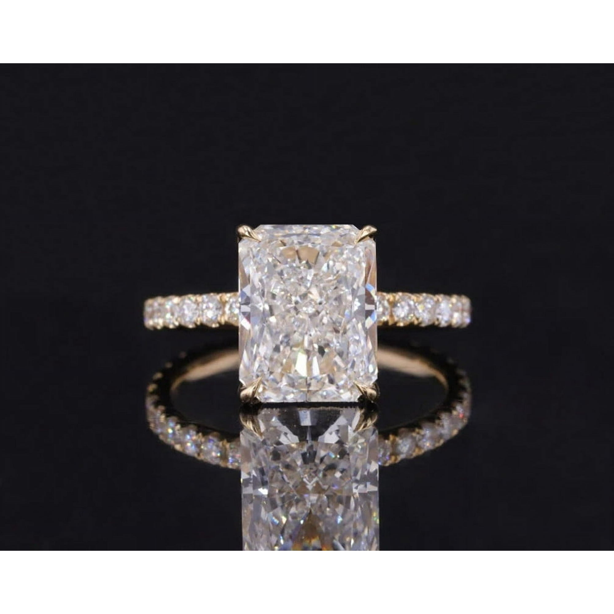 solitaire jewels 3.5CT Radiant Moissanite Hidden Halo Engagement Ring For Women, 14K Yellow Gold