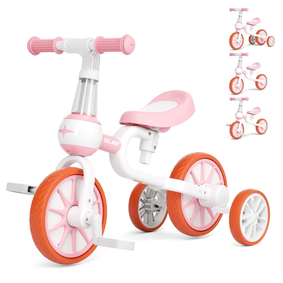 KORIMEFA 4 in 1 Toddler Tricycle for Ages 1-4 Boy Girl, Toddler Bike with Training wheels, Kids Trikes for Balance Training Baby Bike Infant Trike, Pink