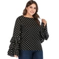 thumbnail image 3 of LELINTA Women Plus Size Chiffon Blouse Tops Classic Dots Trumpet Long Sleeve Shirt Black XL-6XL, 3 of 8