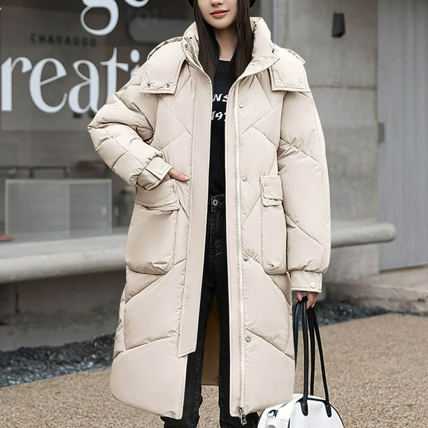 Parkas de manga larga para mujer, abrigo cálido con bolsillo, chaqueta larga de invierno, parkas de plumón para mujer