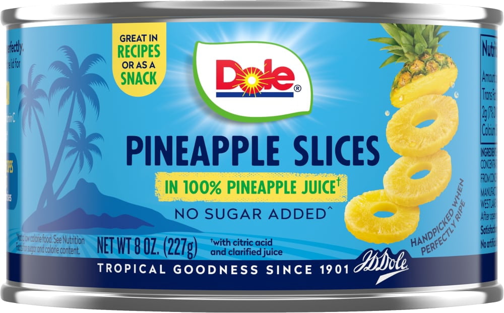 Dole Canned Pineapple Slices Fruit In 100% Pineapple Juice 8 oz - 5 Pack