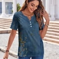 thumbnail image 3 of Women's Summer Tops Casual V-neck T-shirts Fashion Retro Printed Shirts Loose Summer Short Sleeve Blouses Pullover Top 03#Multicolor L, 3 of 6
