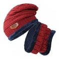thumbnail image 4 of Langgg Bonnet d'Hiver Tricoté pour Hommes Adultes avec Foulard, Rouge Vin, 4 of 6