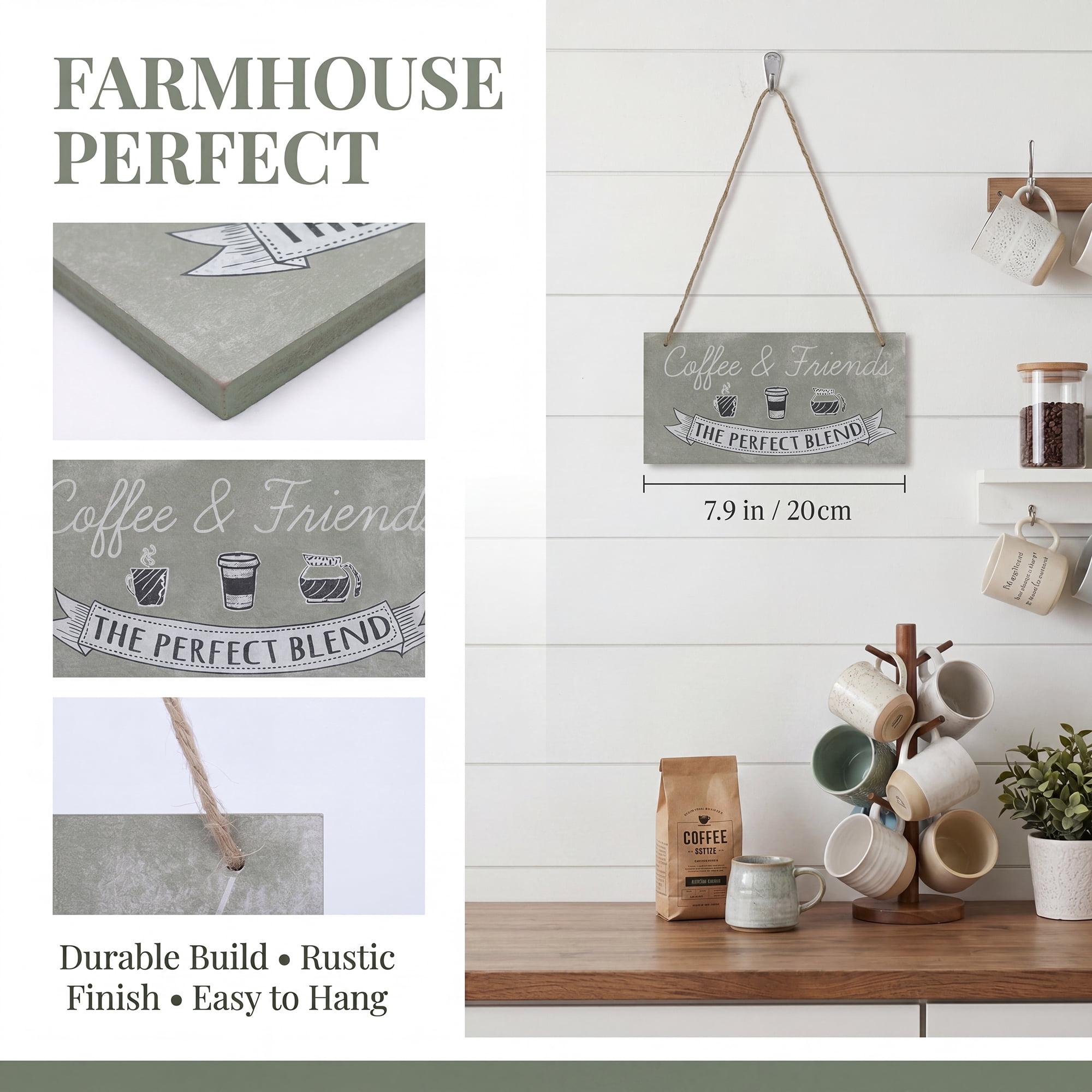 Unique Bargains Coffee Bar Sign Station Decor Rustic Wood Hanging Plaque Style E 3.9in