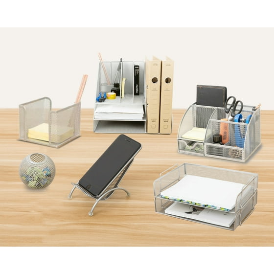 Pro Space 6 Piece Desk Organizer Set Includes Multifunctional 2pack Paper Tray Business Card Holder Accessory Cup Phone Stand