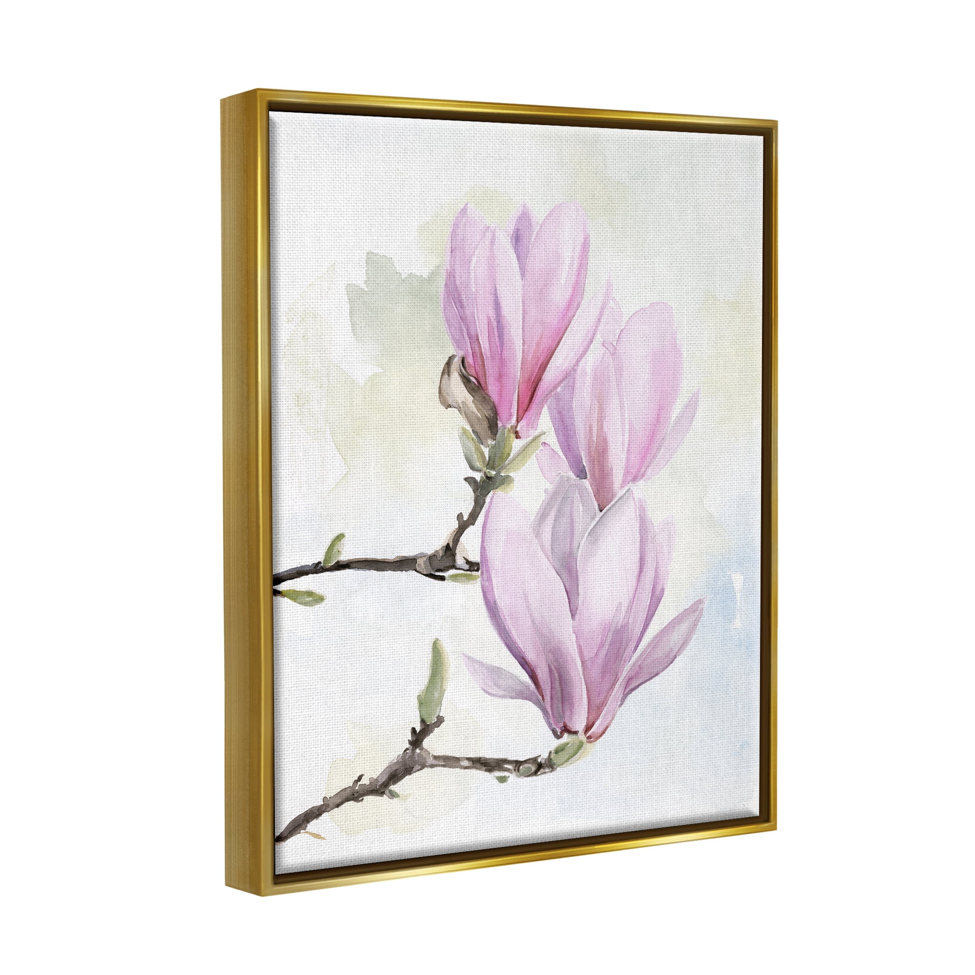 Stupell Pink Magnolia Flower Blooms Botanical & Floral Painting Gold Floater Framed Art Print Wall Art