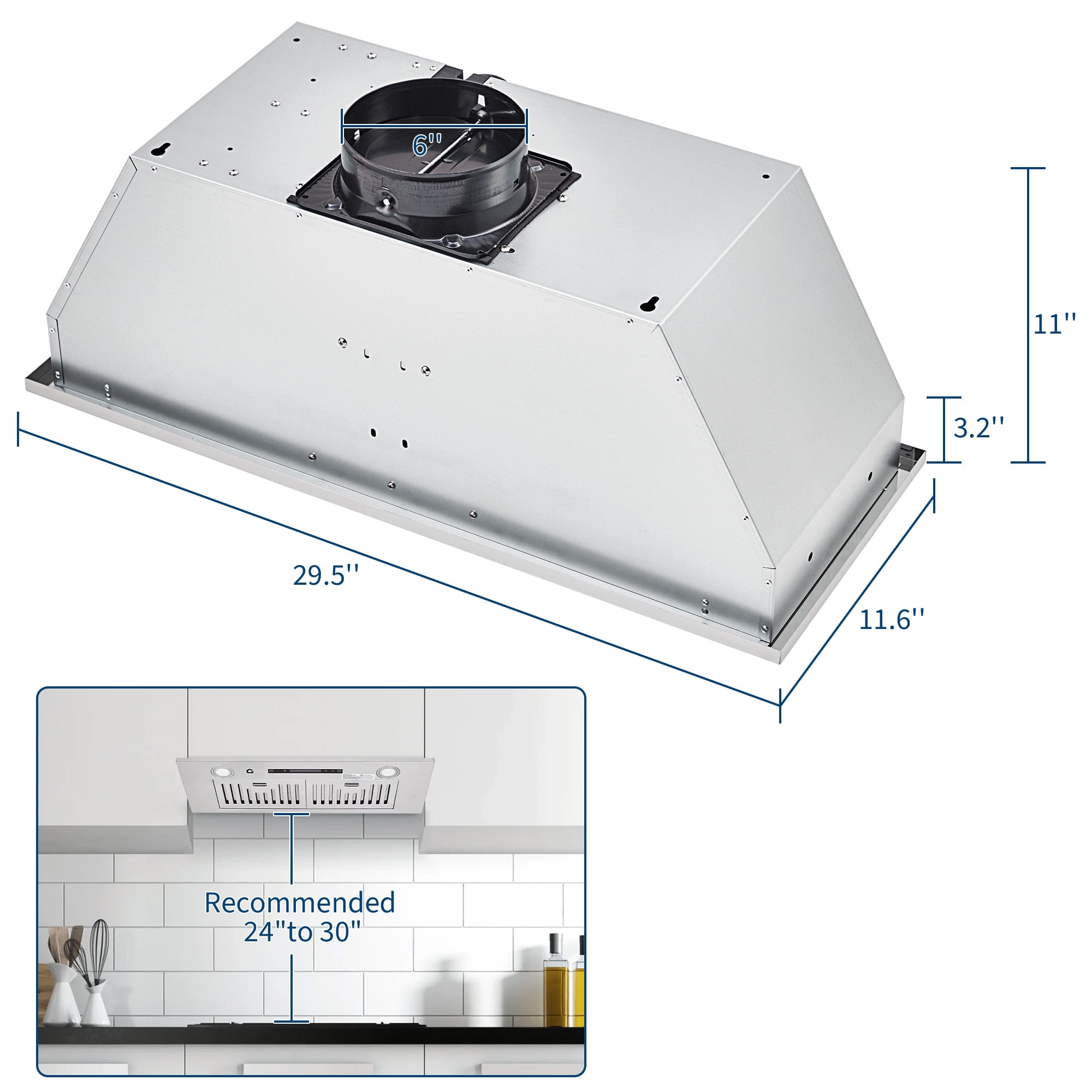 30 Inch Stainless Steel Range Hood, Under Cabinet Kitchen Hood 450CFM, Convertible Ducted/Ductless, Remote Control, 3-Speed Touch Screen, Baffle Filters, LED Lights