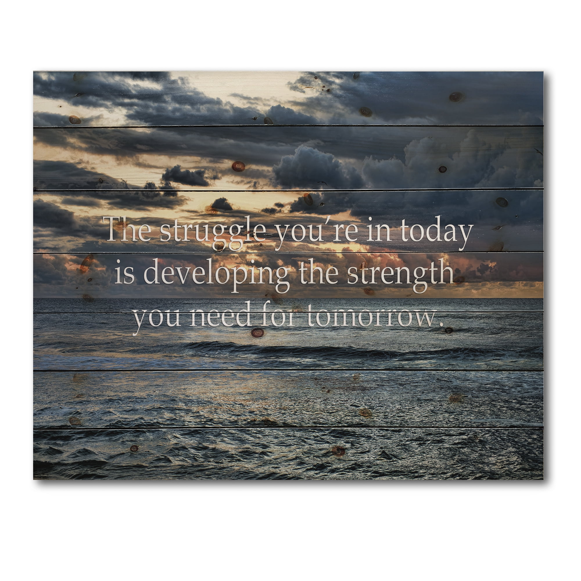 Designart 'Inspirational Quote and Ocean' Nautical & Coastal Print on Natural Pine Wood