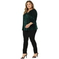 thumbnail image 3 of Unique Bargains Women's Plus Velvet Semi Sheer Bishop 3/4 Sleeve Peplum Top 4X Dark Green, 3 of 6