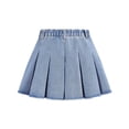 thumbnail image 4 of GiLiling Girls Denim Pleated Skirts Elastic Waist Mini Skirt with Frayed Hem Casual Flared Skirt Summer Daily Wear (Light Blue, 12-13 Years), 4 of 8
