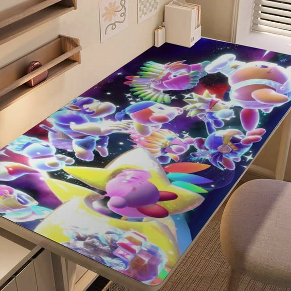 Kirby Star-themed extra-large Non-Slip Base leather Desk Table mat—versatile for computer desks, dining tables, and more.12"x24"(30X60cm)