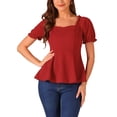 thumbnail image 1 of TOP PEPLUM CON VOLANTES PARA MUJER INSPIRADO CHIC CUELLO CORAZÓN MANGA PUFF BLUSA ELEGANTE S ROJO, 1 of 5