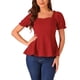 thumbnail image 1 of Top de peplum con volantes para mujer INSPIRE CHIC, escote corazón, mangas abullonadas, blusa elegante, talla XS, roja, 1 of 5