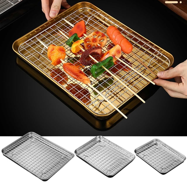 1 Set Stainless Stel Bakeware Rectangular Tray Food Storage Tray App Etizer Plates Flat Bottom Baking Pan Cool Ing Rack Baking Dish Drying Rack Kitchen Supplies Householdgrid Bakin Long Lasting Use
