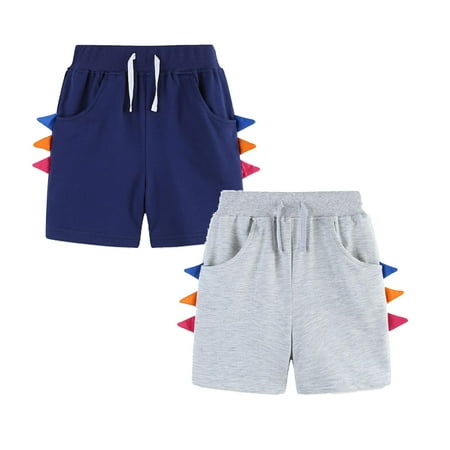 XEGLSBU 2 pack Boys Shorts Size 8-9 Toddler Boys Knit Shorts Animal Graphic Drawstring Trunks Coton Shorts Beach Bathing Little Boys Bottoms Size 5-6 Years
