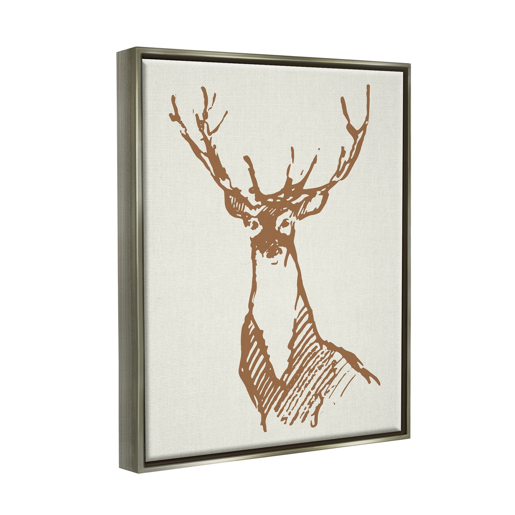 Stupell Industries Modern Deer Antlers Ink Sketch Doodle Style Graphic Art Luster Gray Floating Framed Canvas Print Wall Art, Design by Valerie Wieners