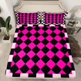 thumbnail image 2 of Manfei Female Men Minimalist Plaid Grid Twin Sheet Sets 3pcs,Vintage Aesthetic Twin Fitted Sheet Microfiber,Mid Century Geometric Breathable Flat Sheet,Microfiber Bedroom Decor, 2 of 7