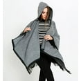 thumbnail image 5 of StylesILove Women Diamond Knit Open Front Hooded Poncho Fringe Black Geometric Cape Oversized Cardigan Fall Winter Wrap Shawl, 5 of 6