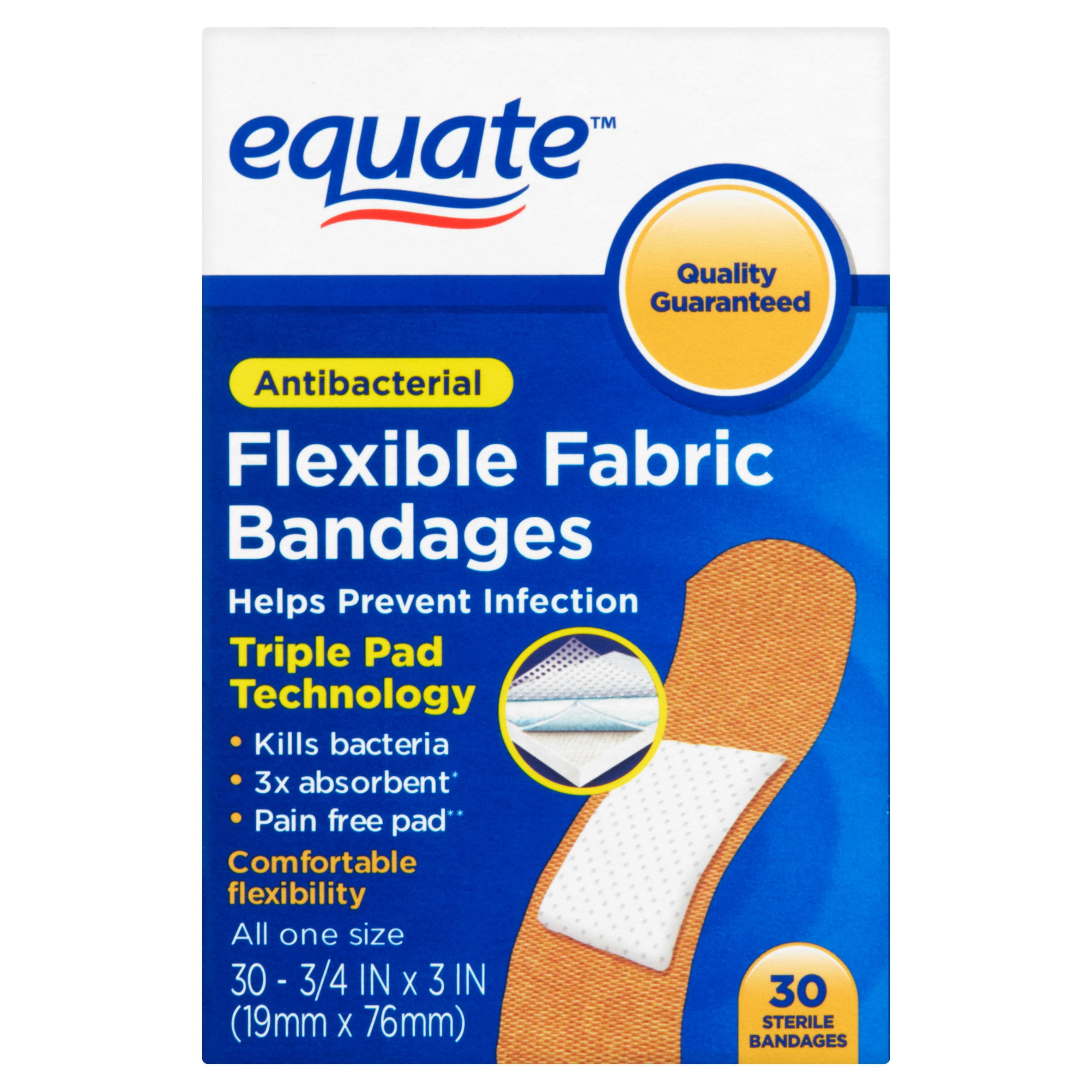 Equate Antibacterial Flexible Fabric Bandages, 30 Ct