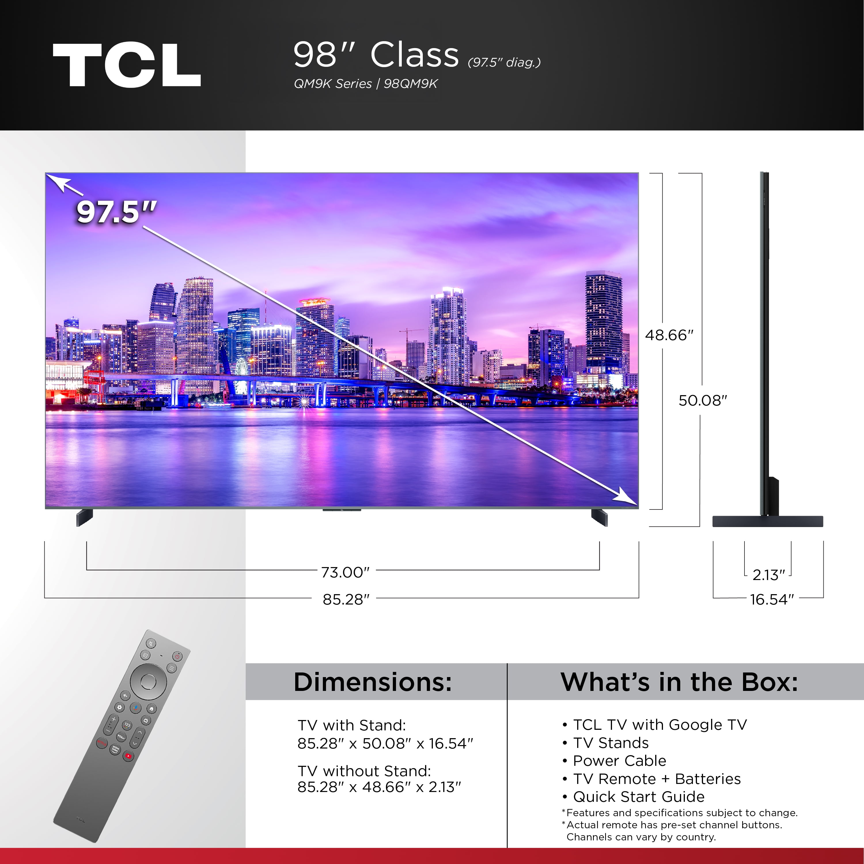 TCL 98" Class QM9K Series QD-Mini LED QLED 4K UHD Smart Google TV with Gemini (NEW 2025) - 144Hz, Local Dimming, CrystGlow WHVA Panel - 98QM9K