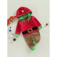 thumbnail image 2 of Infant Baby Girl Boy Christmas Outfit 3 6 9 12 18 Months Stripe Hooded Romper Long Sleeve Zipper Jumpsuits Bodysuits, 2 of 7